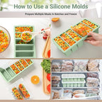 1/2 Cup Silicone Freezer Molds with Lid, 2-Pack Silicone Freezer Trays for Soup, Sauce & Broth – Meal Prep Containers, Large Ice Cube Tray, Oven & Dishwasher Safe