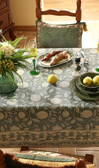 ISAENNE Designer Grayish Green Linen Small Square Tablecloth,Floral Stain Resistant Table Cloth,Fall Vintage Decor Tablecloths for Dining Thanksgiving Kitchen Tea Party,55"*55"-Andrew A