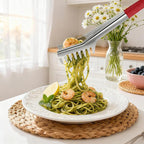 Spaghetti Spoon and Spaghetti Tong - 12 Inch Heat-Proof Handle Spaghetti Fork and Kitchen Tong, Non-stick, Easy Storage and Dishwasher Safe Utensils for Cooking, Ergonomic Design