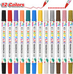 12 Colors Acrylic Paint Pens, Dual Tip Acrylic Paint Markers for Paper, Wood, Canvas, Stone, Rock Painting, Glass, Fabric, DIY, Ceramic, Art Supplies for Kids and Adults Drawing (Dot + Fine)