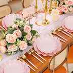 LIYH 50 Pcs Pink Plastic Plates Reusable - Durable and Dishwasher Safe Baby Shower Plates Wavy Daisy Plastic Flower Plate for Party Wedding Birthday Picnics BPA Free (25Guests)