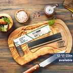 12 Inch Magnetic Knife Holder with 5 Hooks, No Drilling Black Magnetic Strip and Utensil Hanger for Wall