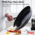 OXO Agility Series 12" Frying Pan Skillet, Ceramic Nonstick Cookware PFAS-Free, Induction Suitable, Quick Even Heating, Stainless Steel Handle, Chip-Free Rims, Dishwasher and Oven Safe, Black