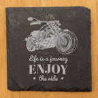 The Open Road Awaits: Motorcycle Coasters with Inspirational Quote - Square Slate - Set of 4