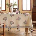 ISAENNE Designer Linen Light Beige Long Table Cloth Rectangle,French Colorful Floral Tablecloth,Stain Resistant Decor Tablecloths for Dining Thanksgiving Christmas Kitchen,63"*102"-Helena E