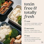 Ceramic Coated Glass Food Storage Container | No PTFE, PFOA, PFAS, and BPA | Reusable Non Toxic Meal Prep Container with Glass Lid | Easy To Store | 11 Cup Rectangle [Dusk]