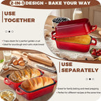 Cast Iron Bread Loaf Pan with Lid, Loaf Pans for Baking Bread 9x5, Enameled Bread Pans for Homemade Bread, Sourdough, Set of 2, Cherry