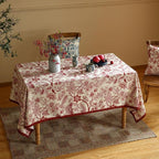 ISAENNE Designer French Linen Extra Long Rectangle Tablecloth,Red Floral Washable Indoor Table Cloth,Durable Home Decor Tablecloths for Dining Thanksgiving Kitchen Party,67"*118"-Ruyi A