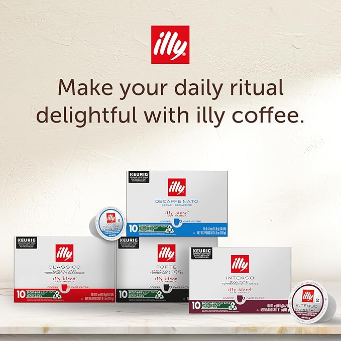 Illy Coffee K-Cups - Compatible Pods for Keurig Coffee Maker - Classico Medium Roast Coffee - Notes of Caramel, Orange Blossom & Jasmine - 10 Count (Pack of 6)