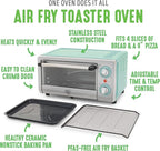 GreenLife Countertop Toaster Oven Air Fryer Stainless Steel, Healthy Ceramic Nonstick, PFAS Free, Tray & Basket, Bake, Broil, Reheat, Adjustable Temp & Time Control, Auto Shutoff, Turquoise