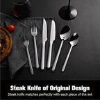 KINGSTONE 24-Piece Silverware Set with Steak Knives, Flatware Set for 4, Stainless Steel Tableware Cutlery Set for Home Restaurant, Mirror Finish,Modern Design