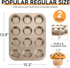 Cupcake Pan Nonstick 2 Pack (Gold, Standard 12 cup)