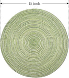 FunWheat Round Braided Placemats Set of 8 Place mats for Dining Tables Woven Heat Resistant Table Mats 15 inch(E Light Green, 8pcs)