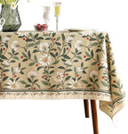 ISAENNE Designer Green Linen Long Rectangle Tablecloth,Floral French Country Indoor Table Cloth,Stain Resistant Home Decor Tablecloths for Dining Kitchen Thanksgiving Party,63"*102"-Brune