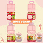 Bento Lunch Box for Kids with 8oz Soup Thermo Leak-Proof Lunch Food Containers with Snack Sauce Container for Kid Girls Boys to School (Pink Mermaid)
