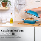 Dutch Oven For Sourdough Bread Baking – Enamelled Cast Iron Bread Loaf Pot – Oven Safe Non Stick Bread Pot – Rectangular,Light Blue, 24cm x 16cm – by Nuovva
