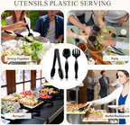 72 Pcs Plastic Serving Utensils Set 9'' Large Disposable Serving Spoons Forks and Tongs for Serving Food Heavy Duty Black Party Utensils Supplies for Buffet Restaurant Picnic Dinner Salad Noodles Soup