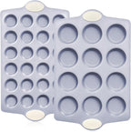 BRONYPRO Ceramic Muffin Pan, 12-Cup and 24-Cup Nonstick Aluminized Steel Mini Cupcake Pans, Healthy Non-Toxic Ceramic Coating Muffin Tin, 2 Pack Cup Cake Pans for Baking Cream