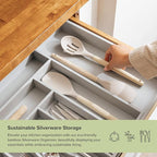 KitchenEdge Premium Silverware, Flatware and Utensil Organizer for Kitchen Drawers, Food-Safe Contract Grade, Expandable from 18 to 33 In, Gray Bamboo