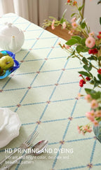 ISAENNE Designer Linen Floral Small Rectangle Tablecloth,Light Green Farmhouse Durable Table Cloth,Washable Decor Tablecloths for Dining Kitchen Thanksgiving Christmas,55"*71"-Floralsea B