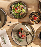 TheTerra Ceramic Dinnerware Sets for 6, 18 Pieces Handmade Reactive Glaze Plates and Bowls Set, Scratch Resistant Dish Set, Oven & Microwave & Dishwasher Safe, Coca Mocha