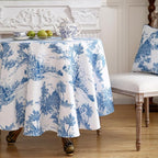 patdrea Designer Cyan Tablecloth for Round Table,Vintage Linen Ancient Castle and Manor Pattern Tablecloths,Table Cover Decor for Kitchen Dining Christmas,Thanksgiving,Diameter 67"-Lucerne a