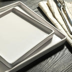 Stone Lain Grace Square Stoneware Dinnerware Set, 24 Piece Service For 8, White