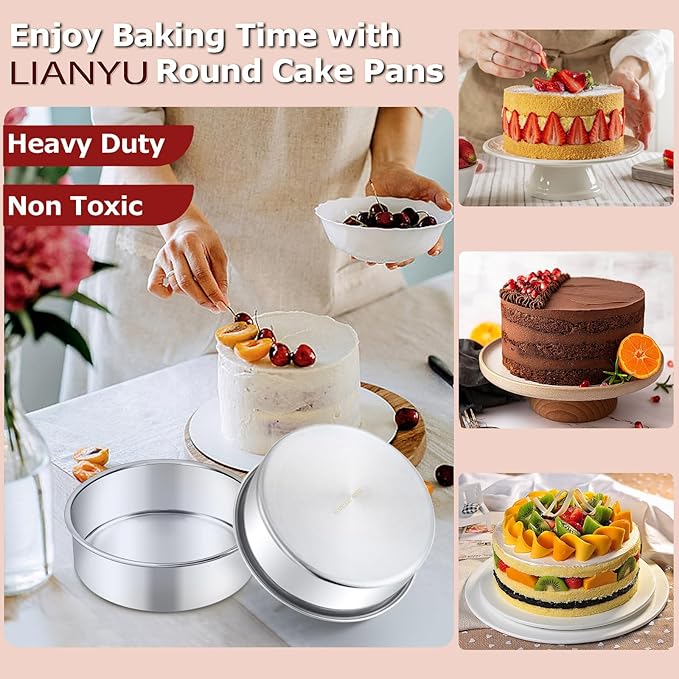LIANYU 6 Inch Cake Pan Set of 3, Stainless Steel Round Smash Cake Baking Pans Tins, Bakeware for Birthday Wedding Party, Leak-proof & Mirror Finish, Dishwasher Safe