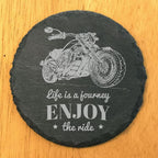 The Open Road Awaits: Motorcycle Coasters with Inspirational Quote - Round Slate - Set of 8