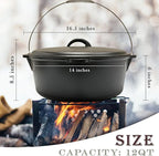 Cuisiland 12 Quart Cast Iron Dutch Oven with Dome Lid & Bail Handle – Pre-Seasoned Large Campfire Pot for Outdoor Cooking, Roasting, Baking & Stews – Heavy-Duty Cookware with Even Heat Distribution