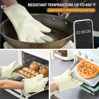 MAD SHARK Silicone Oven Mitts Heat Resistant 450 Degrees,Waterproof & Non-Slip Oven Gloves with Fingers,Cotton Lined Silicone Oven Gloves Kitchen Mitts for Baking Cooking Barbecue,Women,Oven (White)