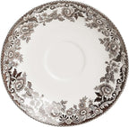 Spode Delamere 5-Piece Place Setting – Rich Brown British Flowers Border, Includes Dinner, Salad, Bread Plates with Teacup & Saucer – Fine Earthenware, Dishwasher, Microwave, Oven & Freezer Safe