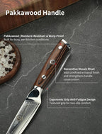 Damascus Paring Knife - Collectible 3.5 Inch Utility Knife with Pakkawood Handle, Japanese High Carbon Steel Blade, Small Fruit & Vegetable Knives for Kitchen, Outdoor, Camping, or Gift Use