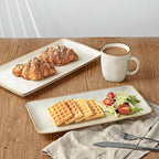 famiware Serving Platter, Rectangular 15.67/14.1/12.6 inch Serving Dishes for Entertaining, Microwave Dishwasher Safe, Stonware Serving Trays for Party, Turkey, Cheese, Ocean Series, Cappuccino White