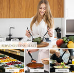 72 Pcs Plastic Serving Utensils Set 9'' Large Disposable Serving Spoons Forks and Tongs for Serving Food Heavy Duty Black Party Utensils Supplies for Buffet Restaurant Picnic Dinner Salad Noodles Soup