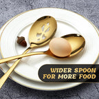 8 Piece Stainless Steel Serving Spoon Set - 4 Large, 4 Slotted,Dishwasher Safe,10-Inch,Gold, for Parties/Kitchen/Buffet/Catering