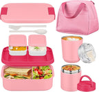 Large Bento Lunch Box Set for Adults Kids Women with 10.5oz Soup Thermo,Coffee Tumblers Men Girls Boys Teenagers Leak-Proof Lunch Food Containers with Lunch Bag