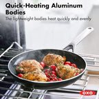 OXO Agility Series 12" Frying Pan Skillet, Ceramic Nonstick Cookware PFAS-Free, Induction Suitable, Quick Even Heating, Stainless Steel Handle, Chip-Free Rims, Dishwasher and Oven Safe, Black