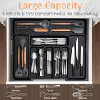 Silverware Organizer Expandable Kitchen Utensil Drawer Organizer Large BPA Free Adjustable Cutlery Silverware Tray for Spoons Forks Knives Storage Divider for Kitchen Flatware 6-9 Slots Black