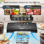 Veetop Vacuum Sealer, Automatic 80kPa Food Sealer Machine with Dry Moist Modes for Food Preservation,1 Vacuum Rolls & 10Pcs Vacuum Seal Bags