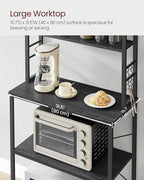 VASAGLE Coffee Bar, 31.5 Inches Baker's Rack for Kitchen with Storage, 6-Tier Kitchen Shelves with 6 Hooks, Microwave Stand, Industrial, Charcoal Gray and Black UKKS019B22