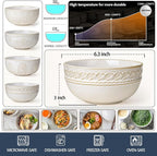 Artena Soup Bowls 32 OZ, Cereal Bowls Set of 4, White Embossment Ceramic Ramen Bowl for Salad, Dinner, Pho, Noodle, Pasta, Snacks, Dishwasher Microwave Safe, 6.3 Inch, Willow Leaf