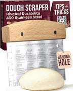 Superbaking Dough Scraper - 6" Wooden Bench Scraper - Dough Cutter with Ruler - Pastry & Cake Scraper - Kitchen Tools Sourdough Baking Supplies - Bread Making Tools & Accessories for Home Bakers