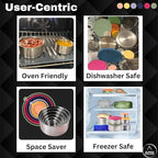 12 Pcs - 6 Stainless Steel Containers + 6 Silicone Lids | 304 Stainless Steel Snack Container | Nesting Snack and Dip Containers | Metal Food Storage