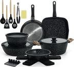 23pcs Ceramic Pots and Pans Set, Nonstick Detachable Handle Cookware, Induction Kitchen Cooking Set with Removable Handle,include Frying Pans & Saucepans Oven Safe (Black)