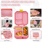 Itslife Bento Lunch Box Set for Kids with 12oz Soup Thermo&Lunch Bag, Leak-Proof Lunch Food Containers for Kids School, 5 Compartment, Sauce Cup, 10 Notes (Unicorn Pink)