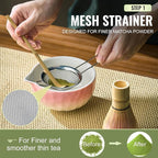 Matcha Whisk Set, 7 Pcs Pink Matcha Kit with Bowl, Whisk and Holder, Bamboo Scoop, Scoop Rest, Sifter & Tea Towel, Tea Gifts for Making Breakfast, Latte Match-a Lovers
