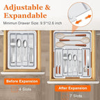 Expandable Silverware Drawer Organizer BPA Free Cutlery Organizer Small Utensil Organizer for Kitchen Drawers Adjustable Spoons Forks Knives Storage Drawer Divider, Gray