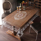 Clear Table Cover Protector Plastic Vinyl Table Cloth with White Lace Pattern Oil Spill Proof Plastic Tablecloths for Dining Tables Parties Holidays (French Lace, 60 x 104 Inches)