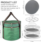 2 Pack Pie Carrier with Lids and Handles, Loadable Cupcake or Pizza Storage Containers, Includes Insulated Bags and Insulated Non-Slip Pads, Perfect for Transportation (Green)